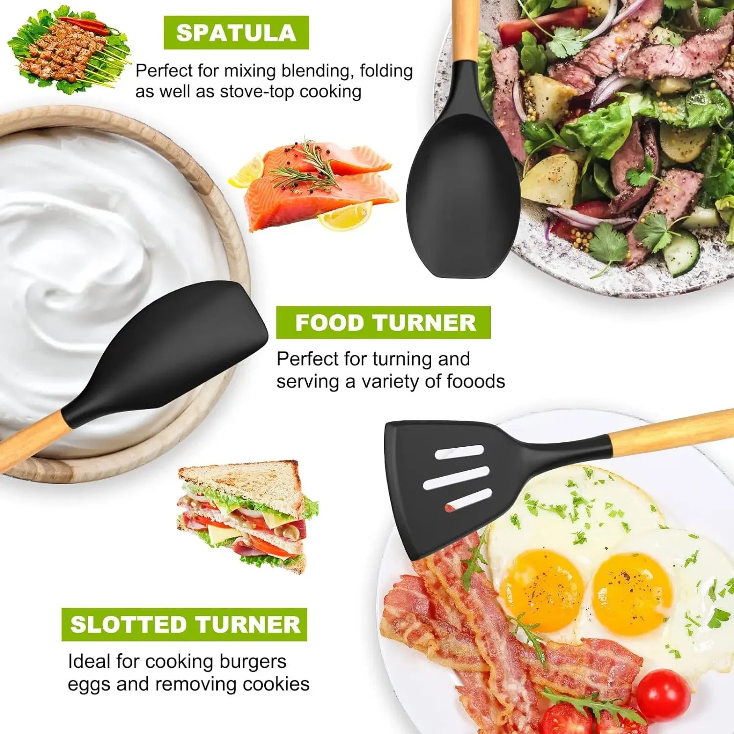 Set de utensilios silicona bambú Premium